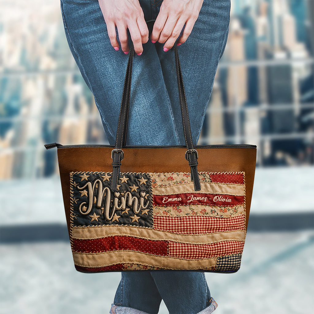 Patriotische Patchwork Amerikanische Flagge - Personalisierte Oma Leder Tasche