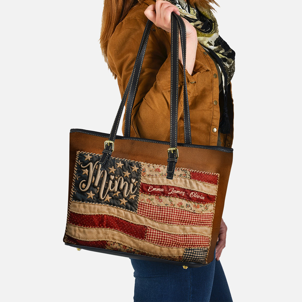 Patriotische Patchwork Amerikanische Flagge - Personalisierte Oma Leder Tasche