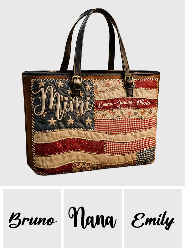 Patriotische Patchwork Amerikanische Flagge - Personalisierte Oma Leder Tasche
