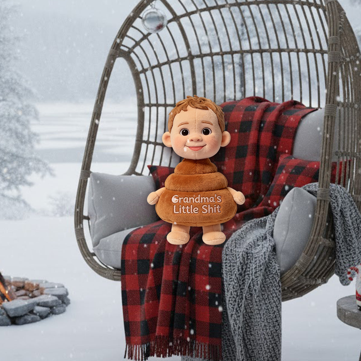 Omas kleiner Scheißer – Personalisiertes Premium-Kunstfellkissen für Oma