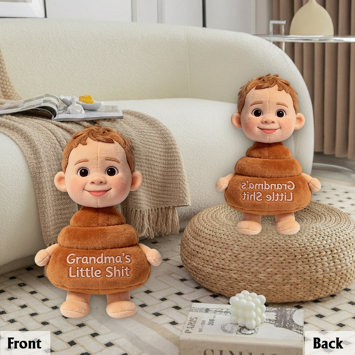 Omas kleiner Scheißer – Personalisiertes Premium-Kunstfellkissen für Oma