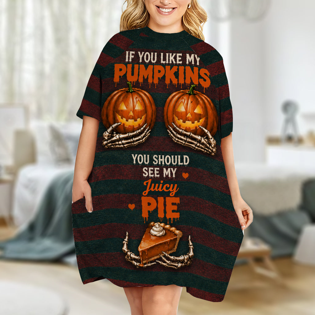 Funny Halloween Gift - Personalized Spicy Couple Sleep T-Shirt Dress
