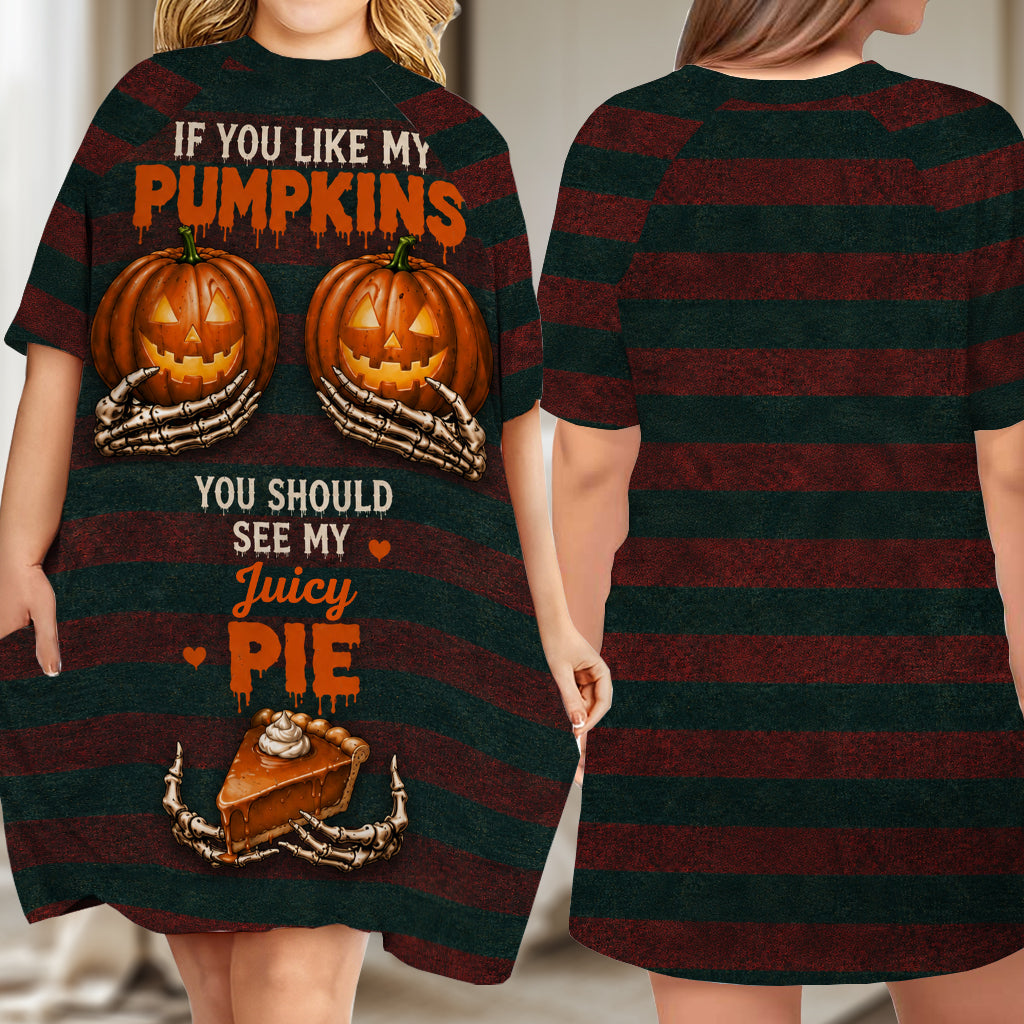 Funny Halloween Gift - Personalized Spicy Couple Sleep T-Shirt Dress