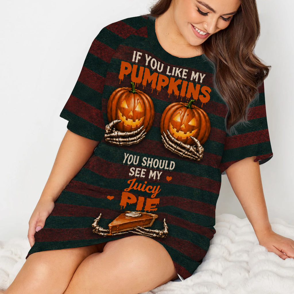 Funny Halloween Gift - Personalized Spicy Couple Sleep T-Shirt Dress