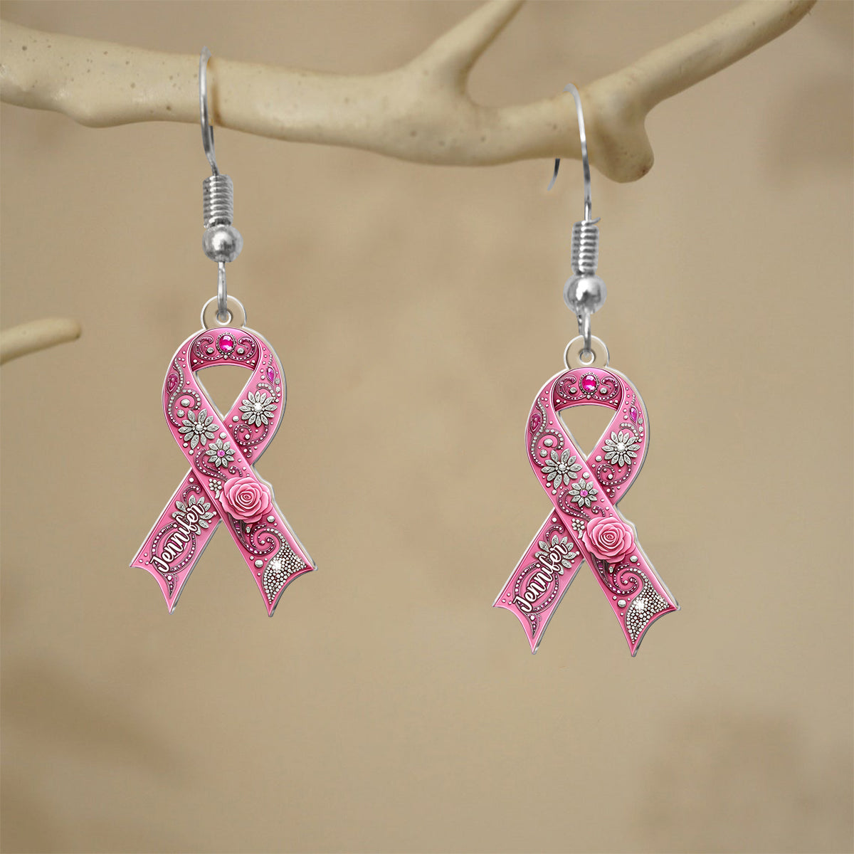 Breast Cancer Awareness - Personalized Breast Cancer Awareness Earrings