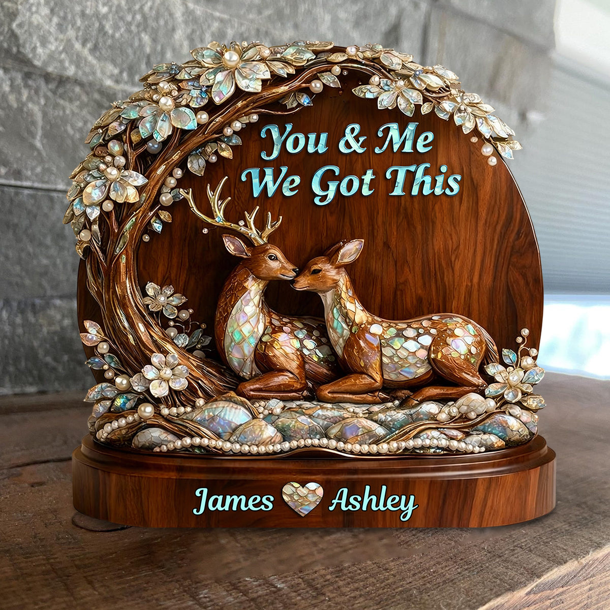 Deer Couple - Personalized Hunting Custom Shaped Wood Plaque