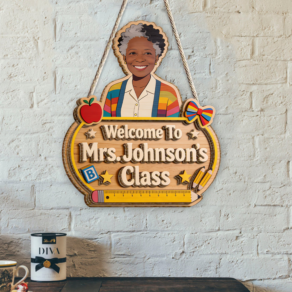 Willkommen in der Lehrerklasse - Personalisierte Lehrer 2-lagige Holztafel / Holzschild