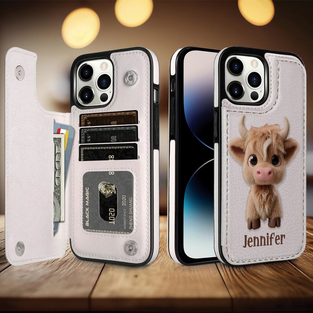 Étui portefeuille pliable personnalisé avec une adorable vache des Highlands
