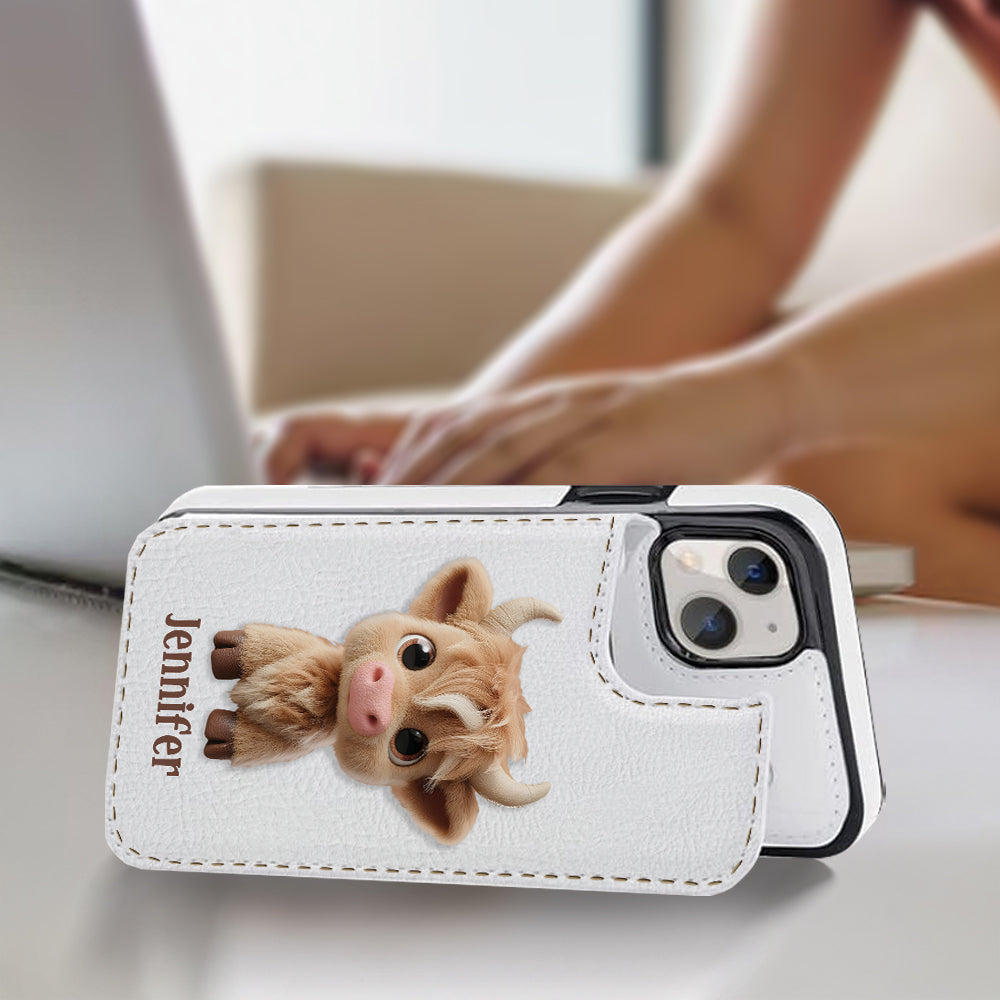 Étui portefeuille pliable personnalisé avec une adorable vache des Highlands