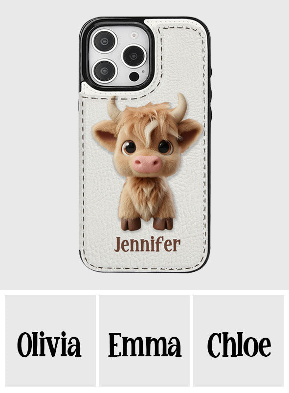 Étui portefeuille pliable personnalisé avec une adorable vache des Highlands