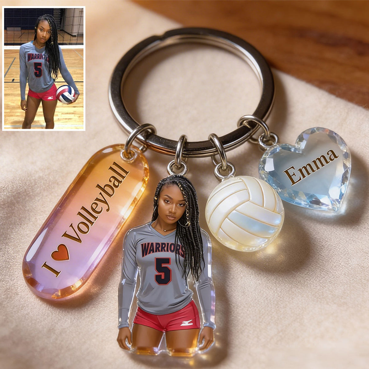 Custom Any Photo - Personalized Volleyball Keychain With Charms