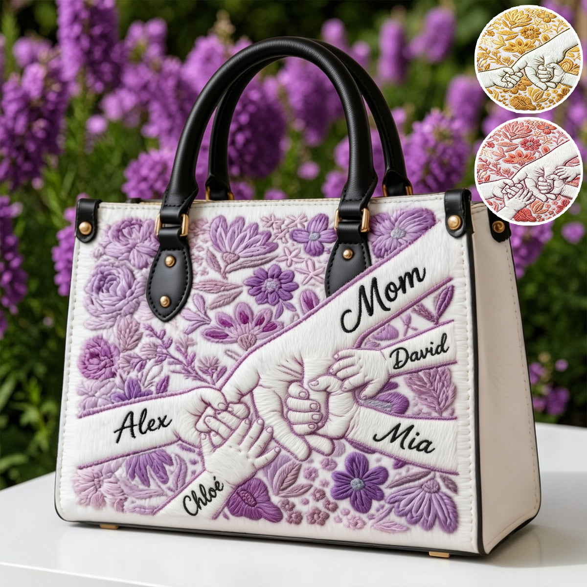 Flower Gift For Mom - Personalized Mother Leather Handbag