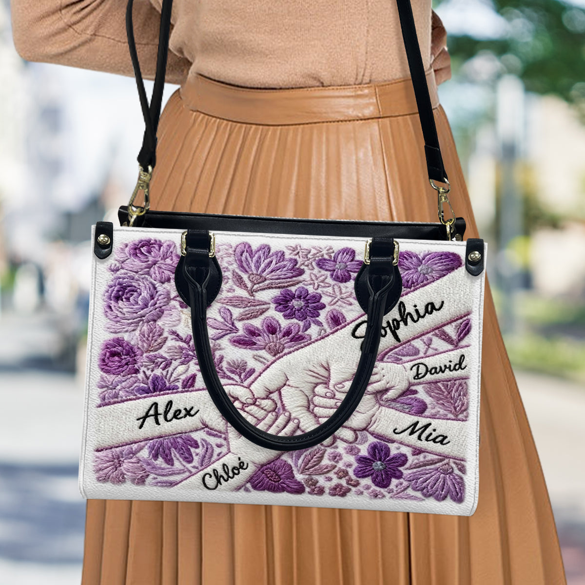 Flower Gift For Mom - Personalized Mother Leather Handbag