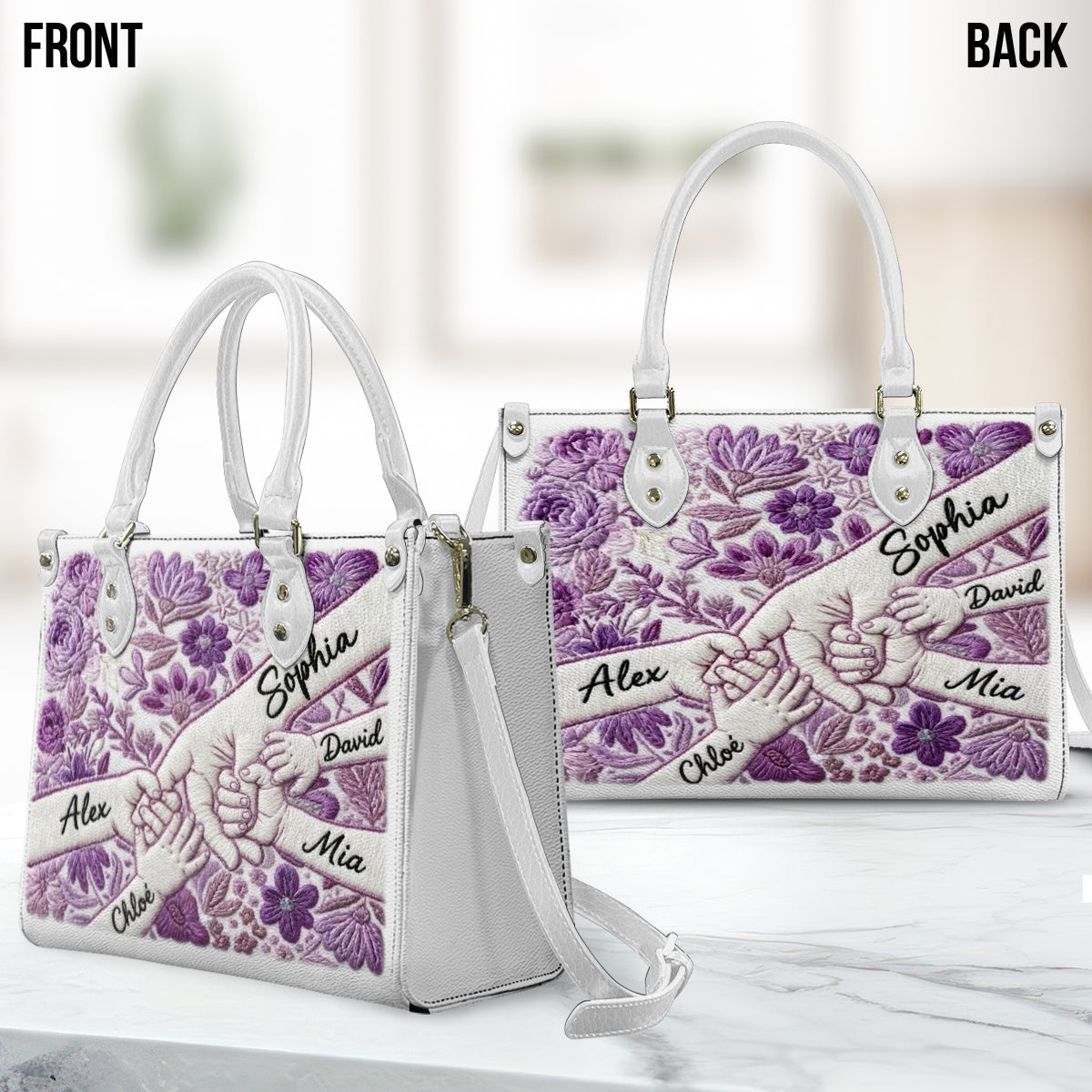 Flower Gift For Mom - Personalized Mother Leather Handbag