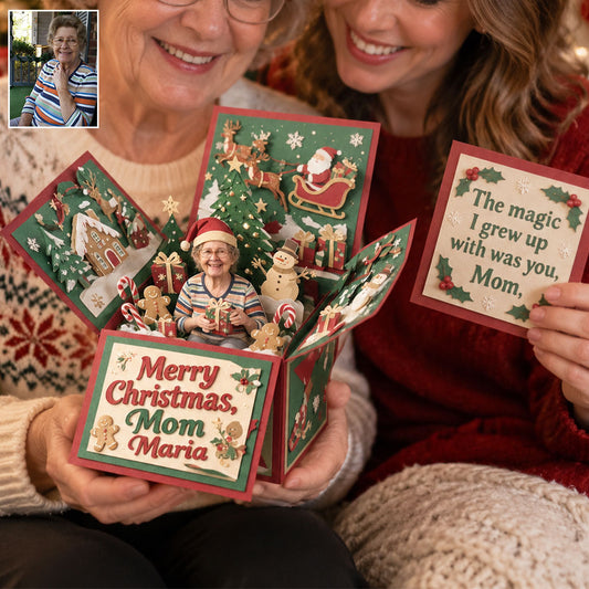 Custom Any Photo, Any Message, Merry Christmas - Personalized Mother Pop Up Box Card