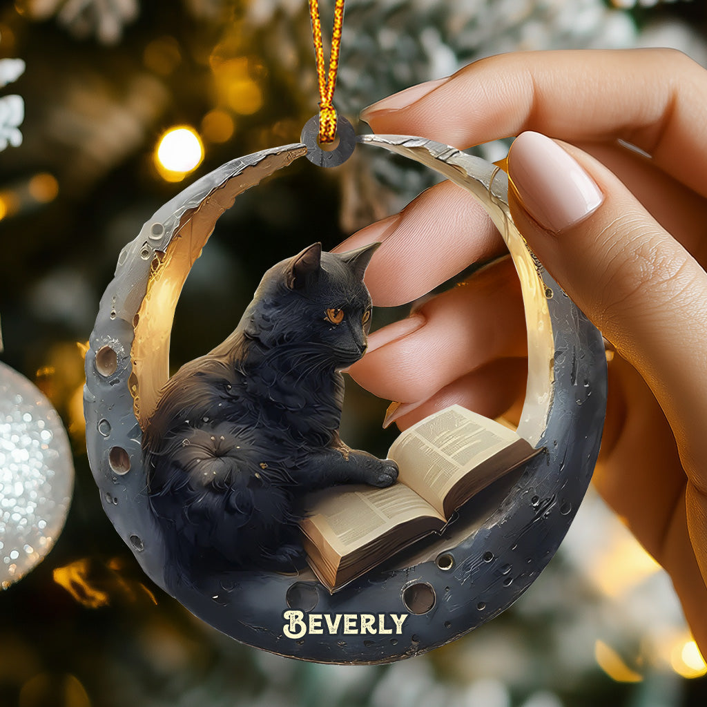 Cat & Books - Personalized Book Ornament