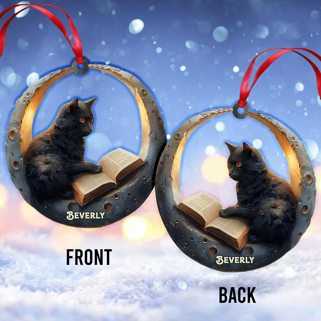 Cat & Books - Personalized Book Ornament