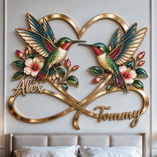 Beautiful Hummingbird Couple Bedroom Decor - Personalized Hummingbird 3D Printed Cut Metal Sign