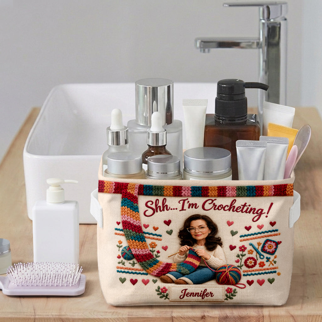 Shh I'm Crocheting - Personalized Crocheting Rectangle Storage Basket