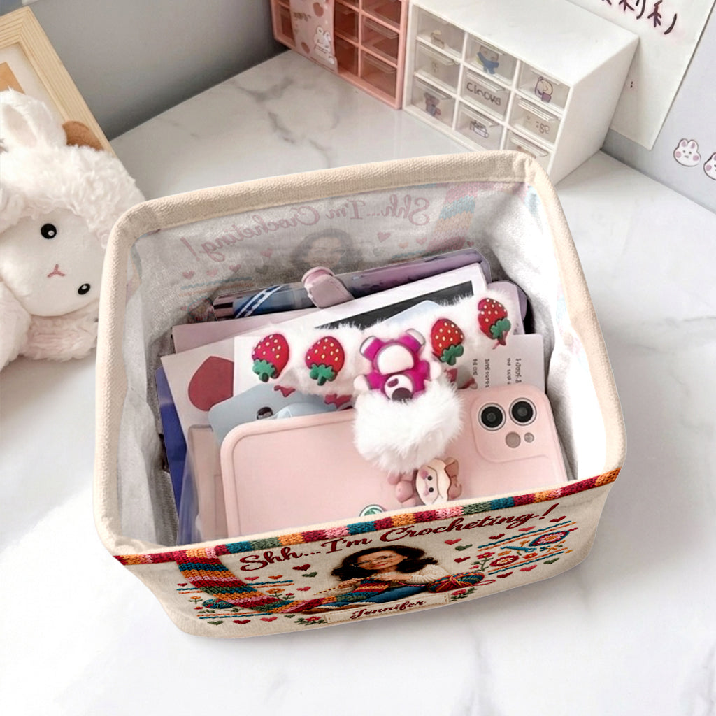 Shh I'm Crocheting - Personalized Crocheting Rectangle Storage Basket