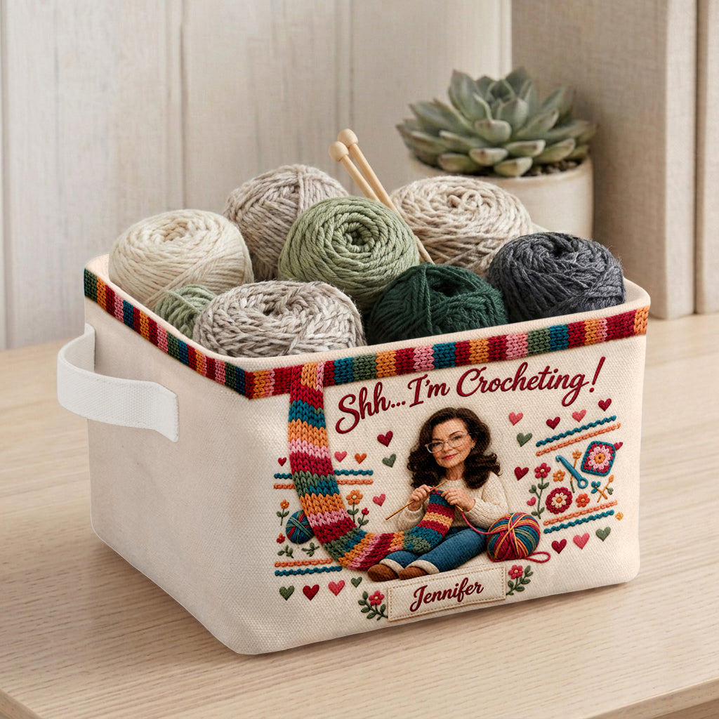 Shh I'm Crocheting - Personalized Crocheting Rectangle Storage Basket