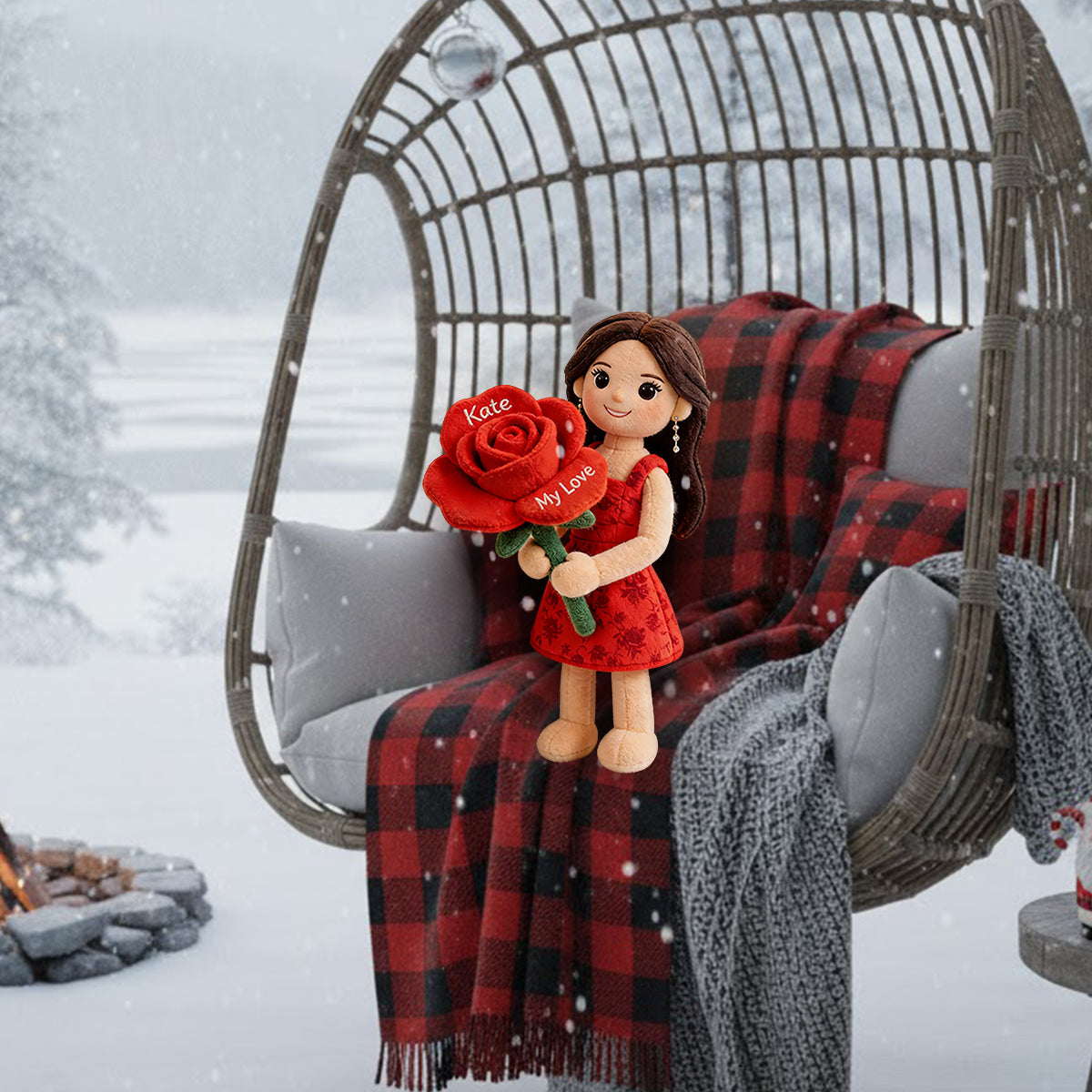 Fleur de naissance personnalisée avec photo - Coussin en fausse fourrure premium personnalisé pour s'aimer soi-même