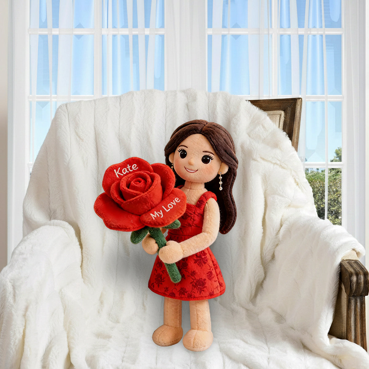 Fleur de naissance personnalisée avec photo - Coussin en fausse fourrure premium personnalisé pour s'aimer soi-même