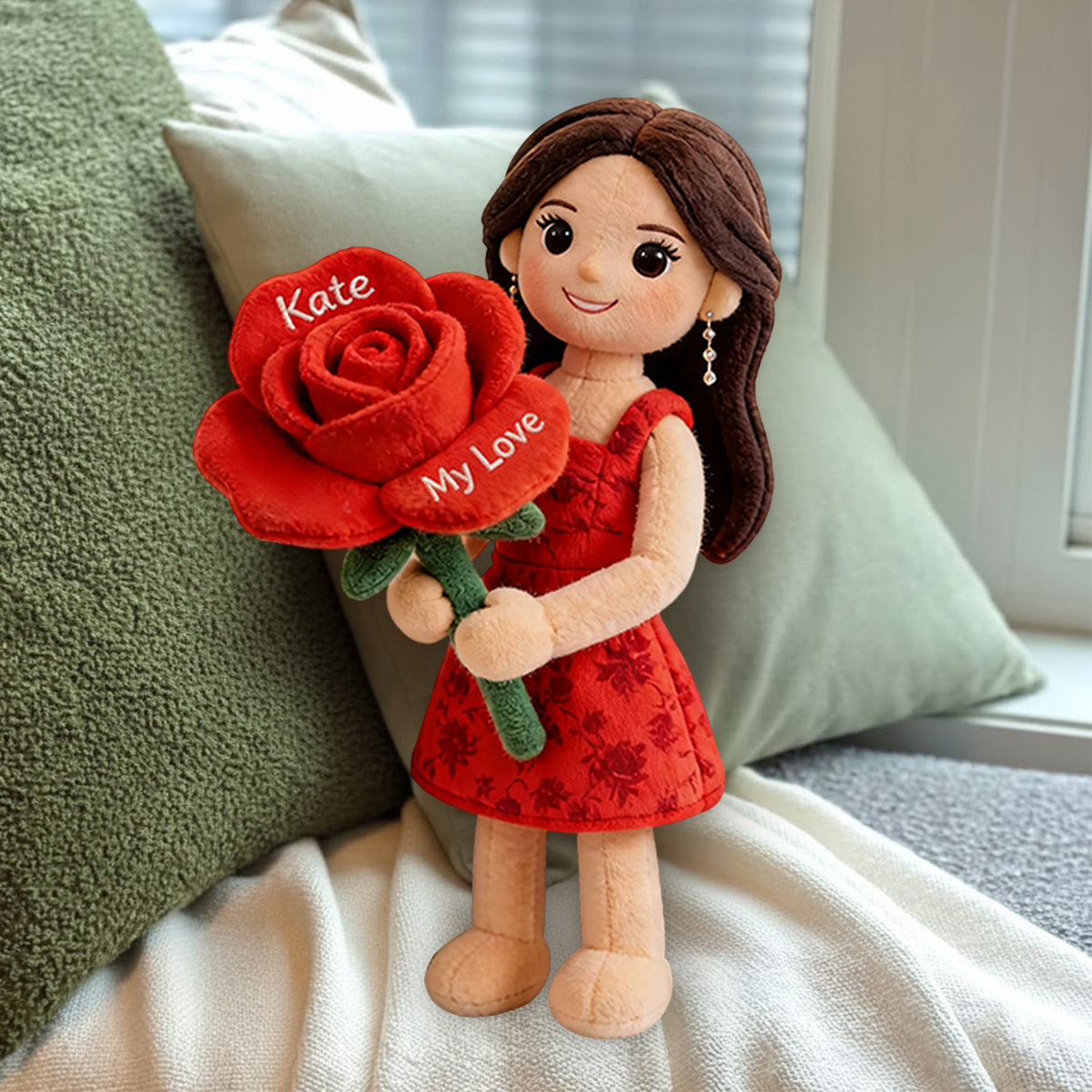 Fleur de naissance personnalisée avec photo - Coussin en fausse fourrure premium personnalisé pour s'aimer soi-même