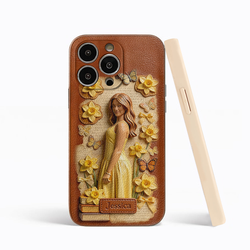 Custom Any Photo Unique Birth Flower - Personalized Self Love Leather Phone Case