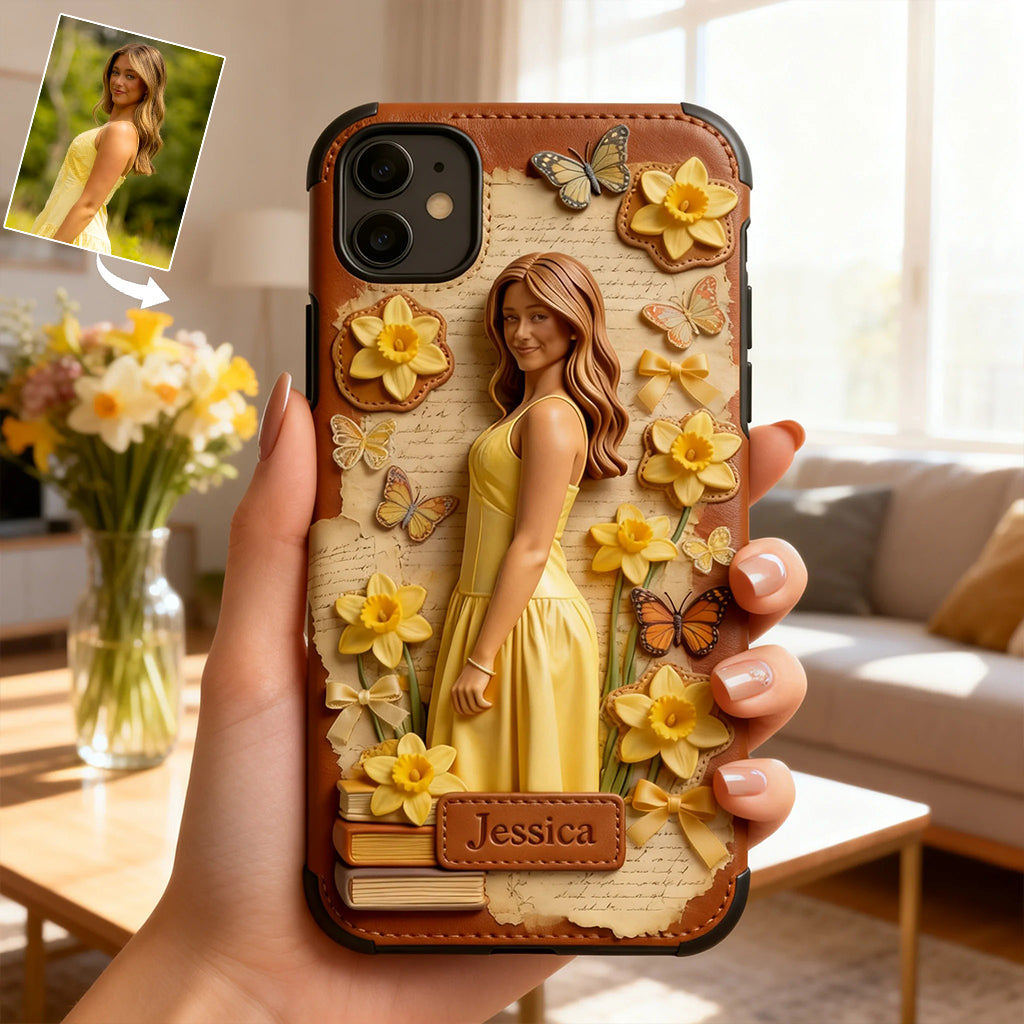 Custom Any Photo Unique Birth Flower - Personalized Self Love Leather Phone Case
