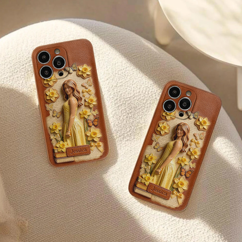 Custom Any Photo Unique Birth Flower - Personalized Self Love Leather Phone Case