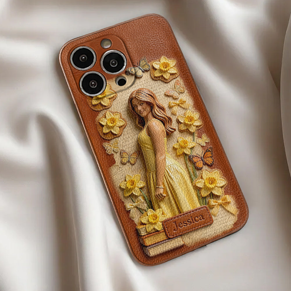 Custom Any Photo Unique Birth Flower - Personalized Self Love Leather Phone Case