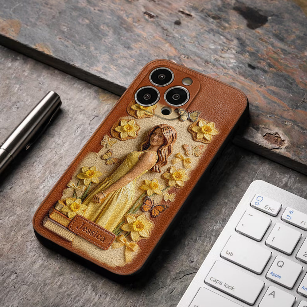 Custom Any Photo Unique Birth Flower - Personalized Self Love Leather Phone Case