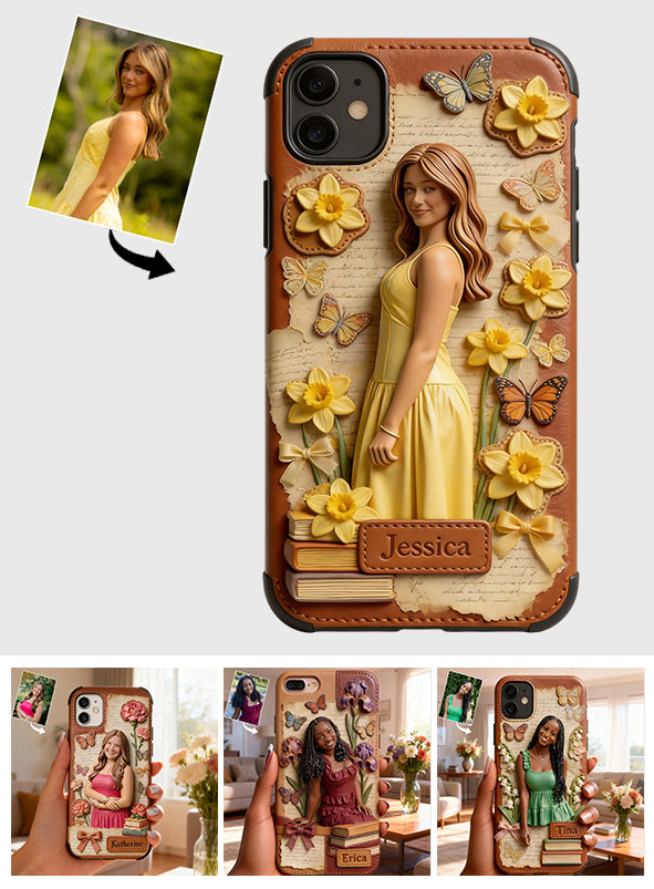 Custom Any Photo Unique Birth Flower - Personalized Self Love Leather Phone Case