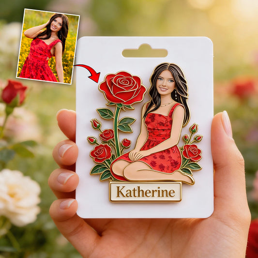 Épingle personnalisée « Amour de soi » avec photo et fleur de naissance - Épingle personnalisée