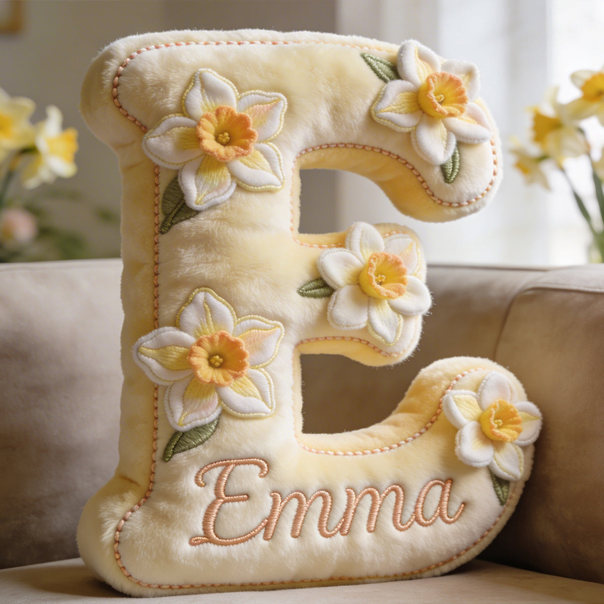 Coussin personnalisé en fausse fourrure premium - Aimez-vous, avec votre photo, votre fleur de naissance et votre initiale.