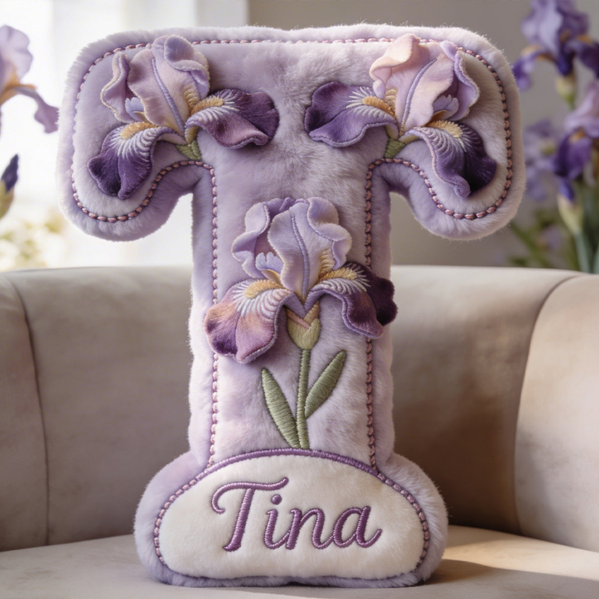 Coussin personnalisé en fausse fourrure premium - Aimez-vous, avec votre photo, votre fleur de naissance et votre initiale.