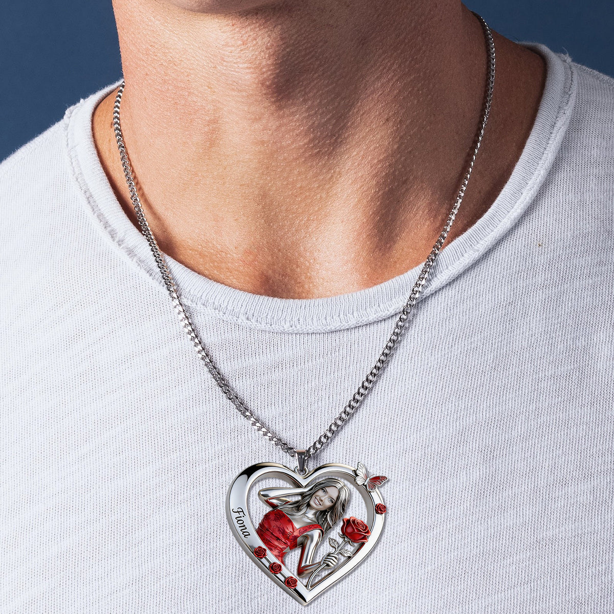 Personalisierte Halskette mit Geburtsblume und Foto – Anhänger in Form einer Liebesblume