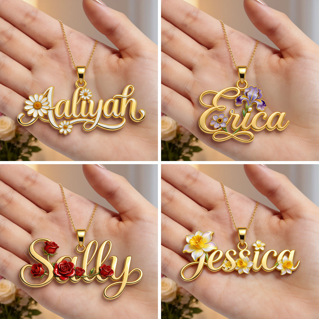 Collier pendentif personnalisé en métal en forme de fleur de naissance - Collier pendentif en métal personnalisé « Amour de soi »