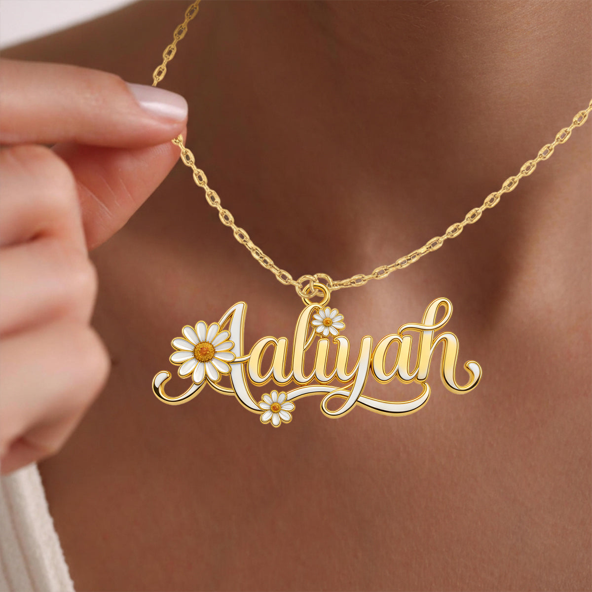Collier pendentif personnalisé en métal en forme de fleur de naissance - Collier pendentif en métal personnalisé « Amour de soi »