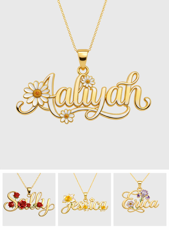 Collier pendentif personnalisé en métal en forme de fleur de naissance - Collier pendentif en métal personnalisé « Amour de soi »