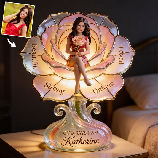 Fleur de naissance personnalisée avec photo - Veilleuse LED acrylique personnalisée « Amour de soi »