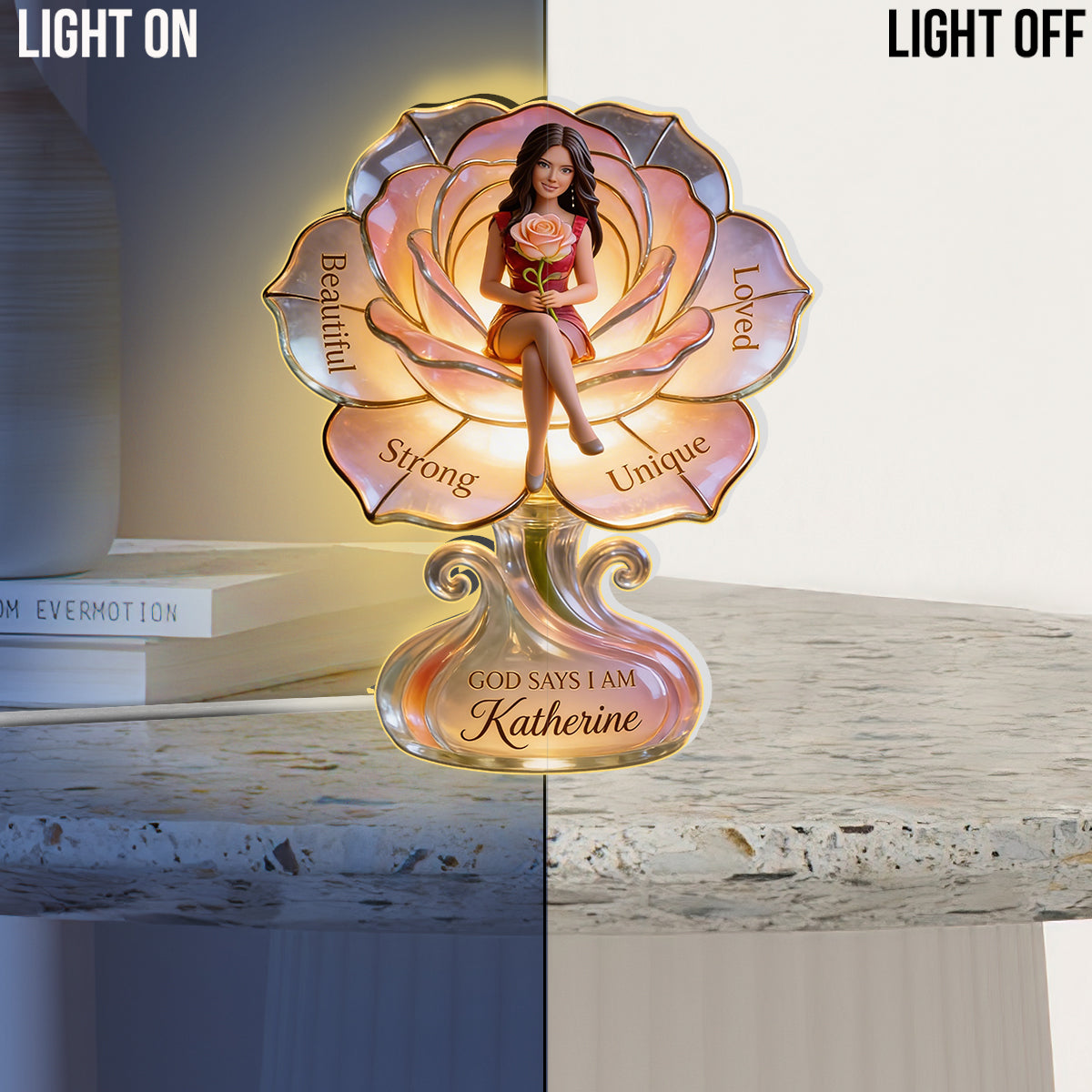 Any Photo Custom Birth Flower - Personalized Self Love Acrylic LED Night Light