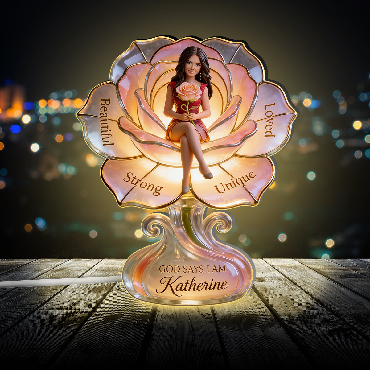 Any Photo Custom Birth Flower - Personalized Self Love Acrylic LED Night Light