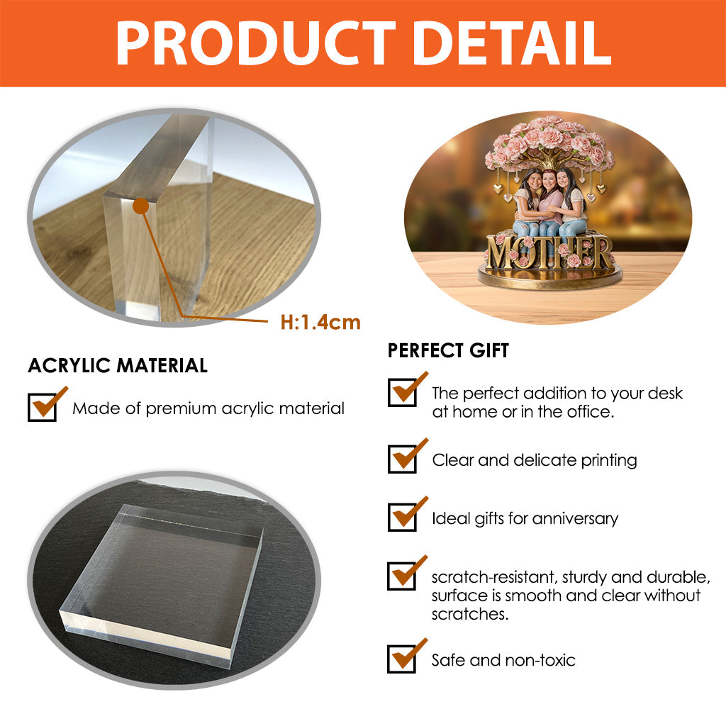 Personalisierte Geburtsblumen-Gedenkgeschenkidee mit Foto für Mama und Oma – Individuell gestaltete Acrylplakette für die Mutter