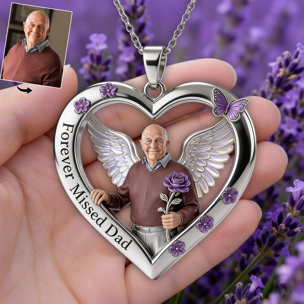 Any Photo Forever Missed Custom Flower - Personalized Memorial Shaped Metal Pendant Necklace