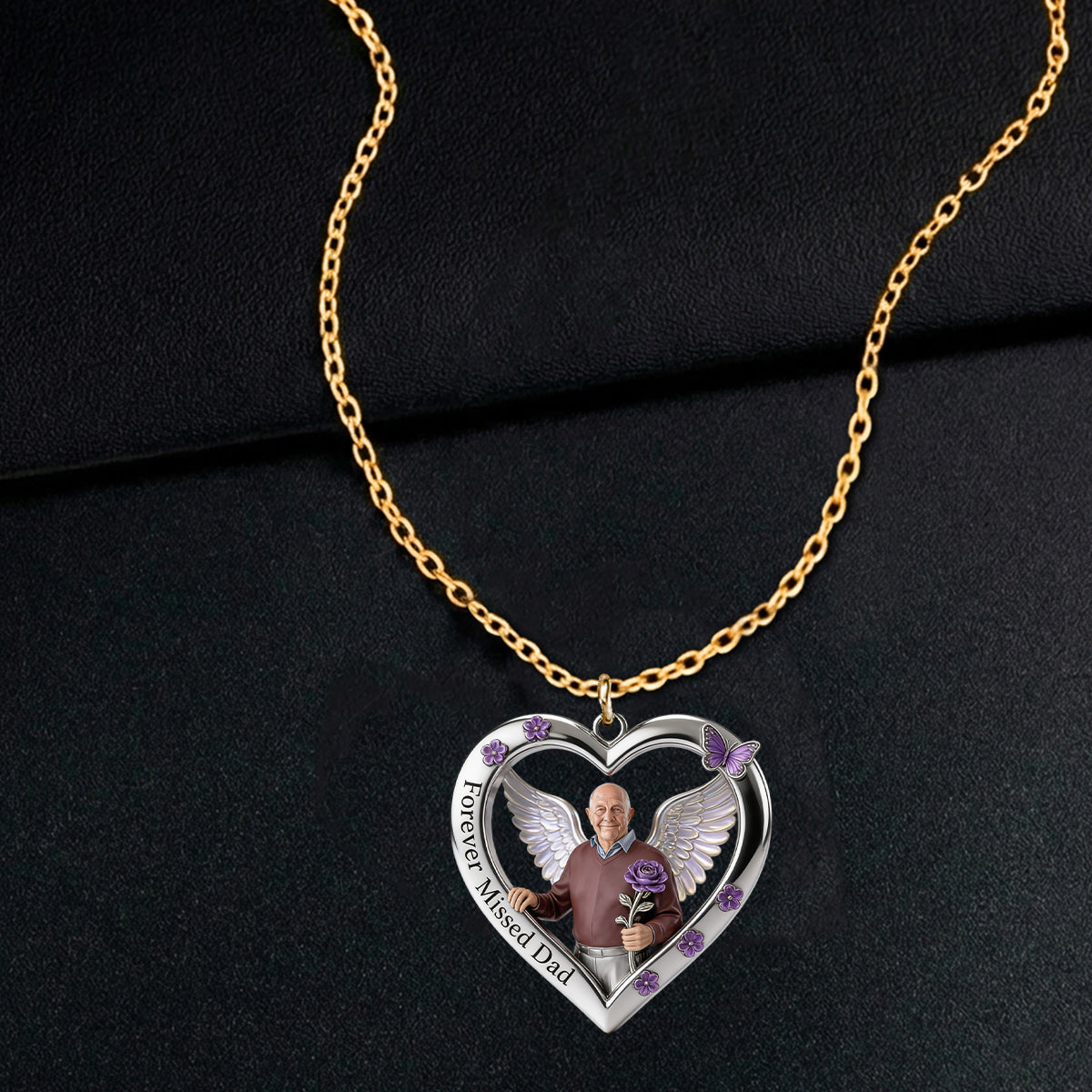 Any Photo Forever Missed Custom Flower - Personalized Memorial Shaped Metal Pendant Necklace