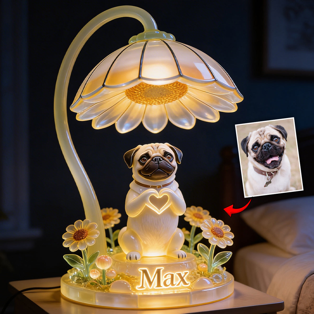 Any Photo Pet Flower Lamp - Personalized Dog Acrylic LED Night Light