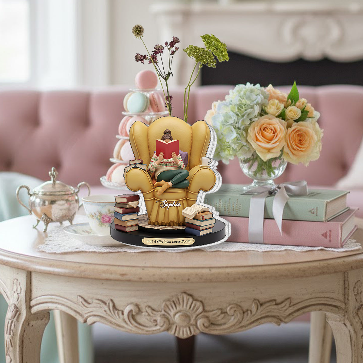 Just A Girl Who Loves Books - Personalized Book Custom Shape Acrylic Flower Vase