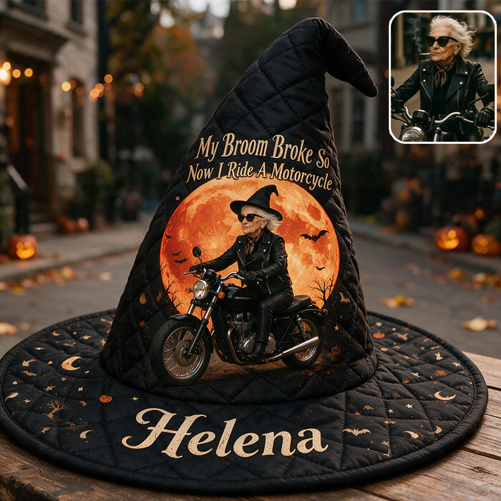 My Broom Broke - Personalized Biker Quilt Witch Hat